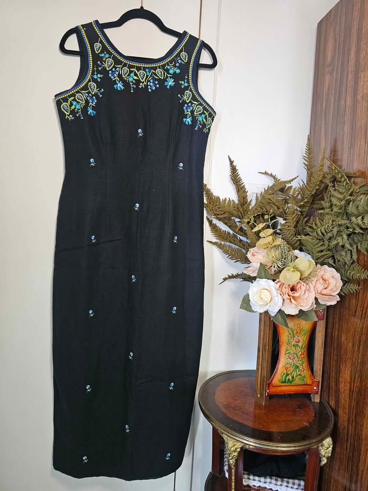 Sz 8 Vintage Linen Floral Embroidered Jessica Dress - photo 2