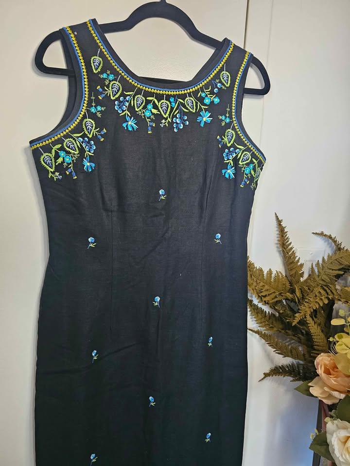 Sz 8 Vintage Linen Floral Embroidered Jessica Dress - photo 3