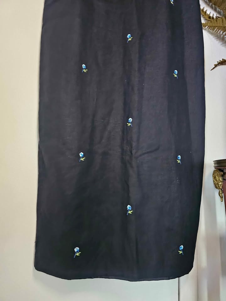 Sz 8 Vintage Linen Floral Embroidered Jessica Dress - photo 4