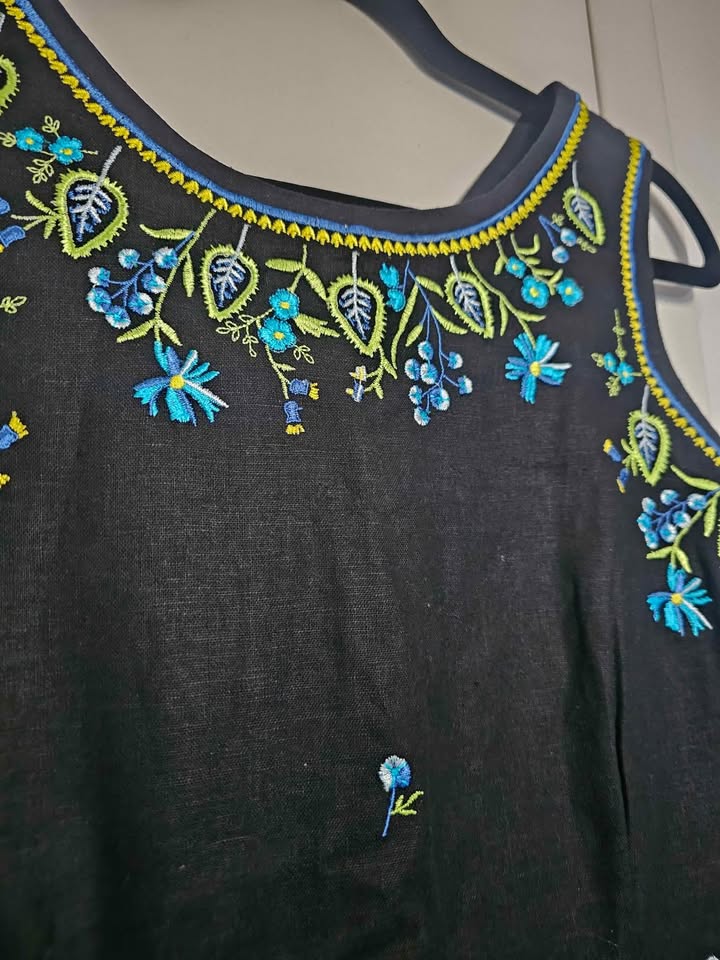 Sz 8 Vintage Linen Floral Embroidered Jessica Dress - photo 5