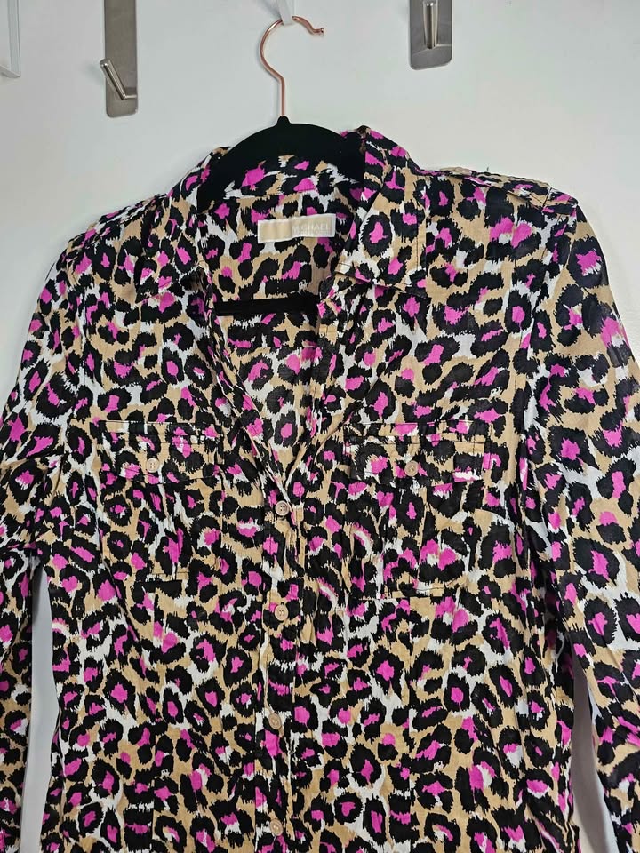 Size M Michael Kors Leopard Print Blouse - photo 5