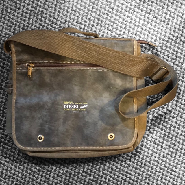 Diesel Canvas Messenger Bag – Y2K Military Style, Khaki Green