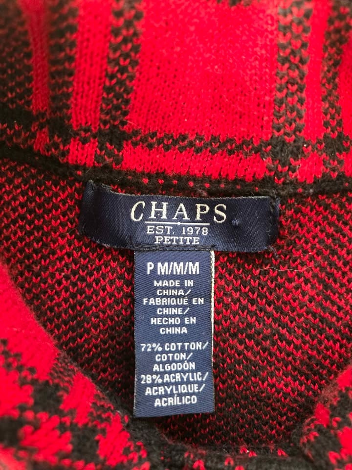 Chaps Buffalo Plaid Zippered Cardigan, Petite M - photo 2