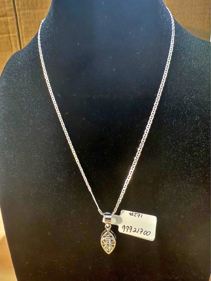 18 in Sterling Silver 925 Mariner Link Necklace w/ Evil Eye Pend