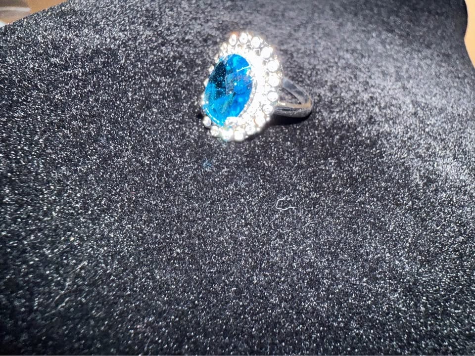 18K White Gold Fill Blue Sapphire Ring - Size 7 - photo 2