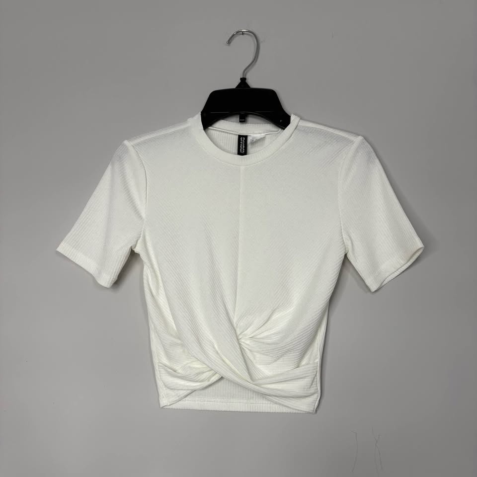 H&M White Ribbed Twist Front Crop Top XS