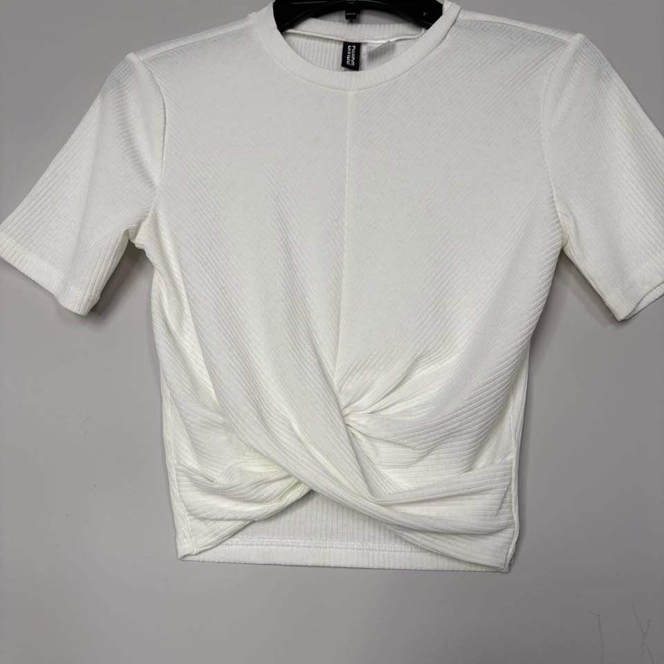 H&M White Ribbed Twist Front Crop Top XS - photo 3