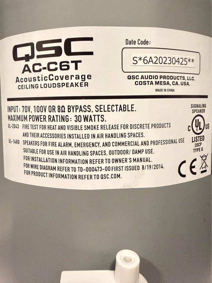 QSC Ceiling Speakers - Acoustic Coverage AC-C6T Used - photo 2