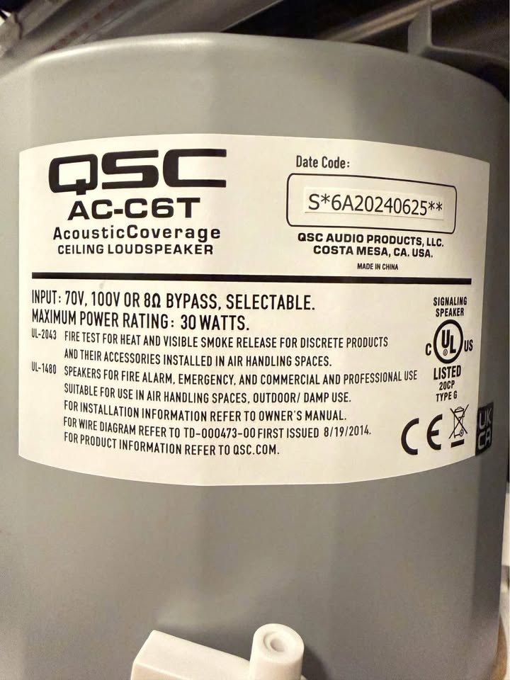 QSC Ceiling Speakers - Acoustic Coverage AC-C6T Used - photo 4