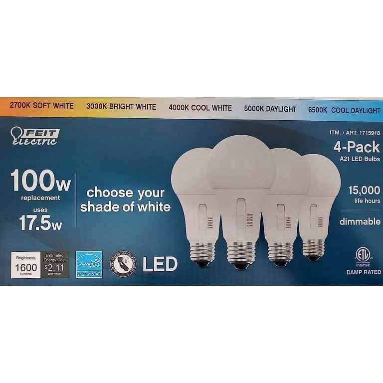 Feit Electric 100W Dimmable LED Bulb Selectable Color (4-Pack)