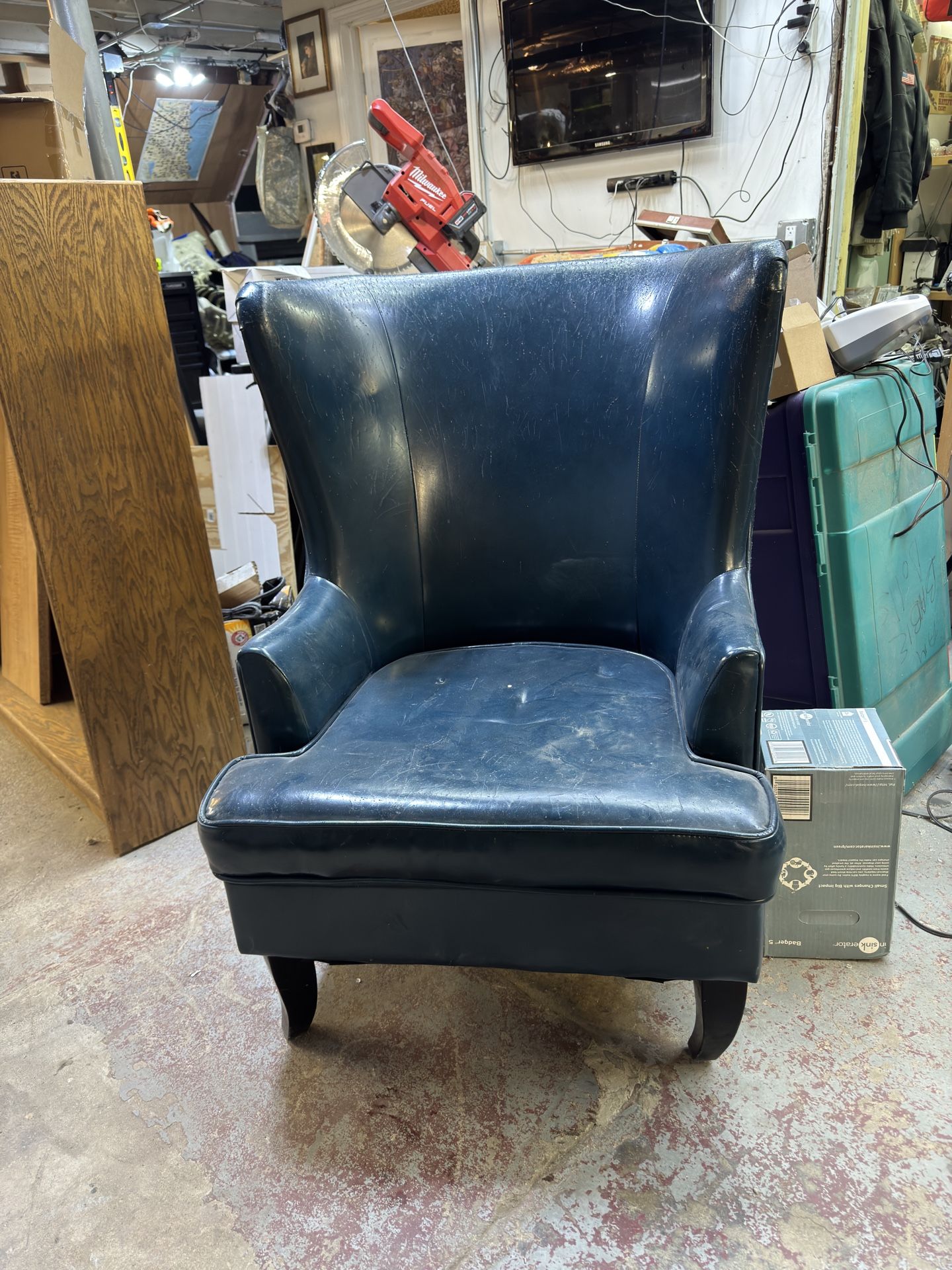 Blue Leather Wingback Chair ~~~ Free - photo 2