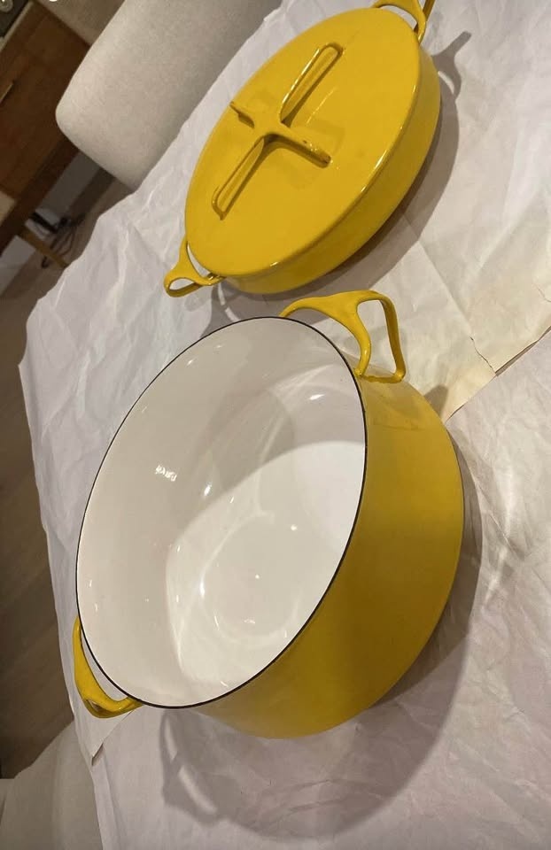 Vintage Dansk Designs France Enamel Yellow 2-Piece Dutch Oven MC - photo 2