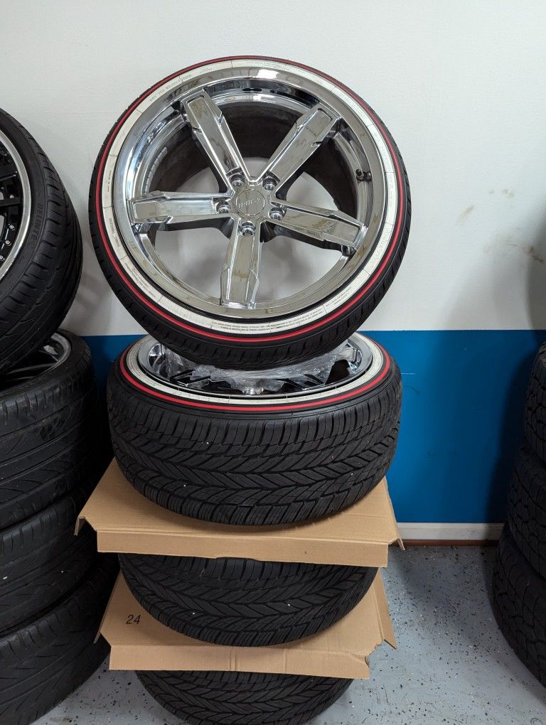 20" Chrome Wheels W Vougues Red W White Line