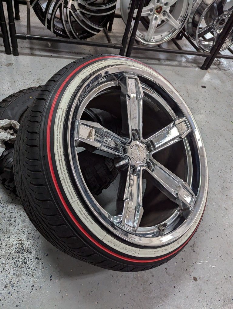 20" Chrome Wheels W Vougues Red W White Line - photo 2