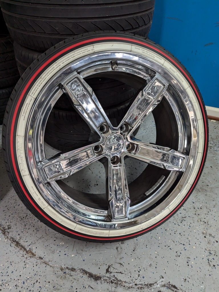 20" Chrome Wheels W Vougues Red W White Line - photo 5