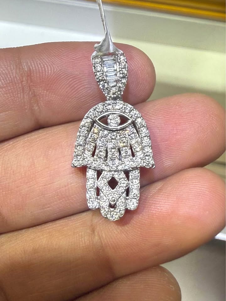 Natural Diamond Hamsa Hand 10kt White Gold