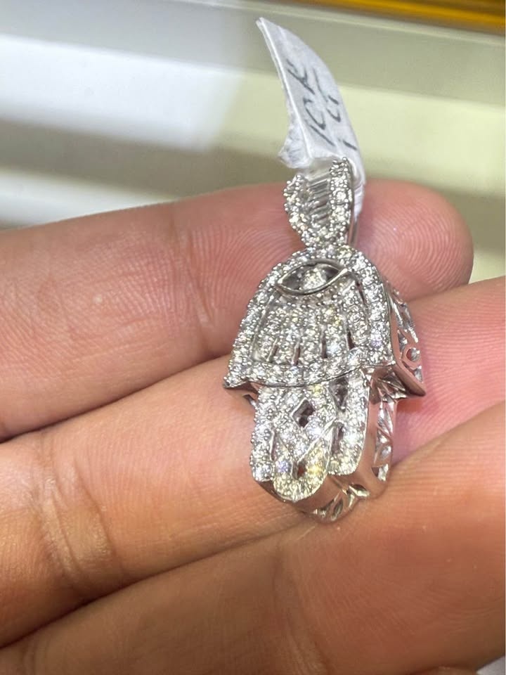 Natural Diamond Hamsa Hand 10kt White Gold - photo 2