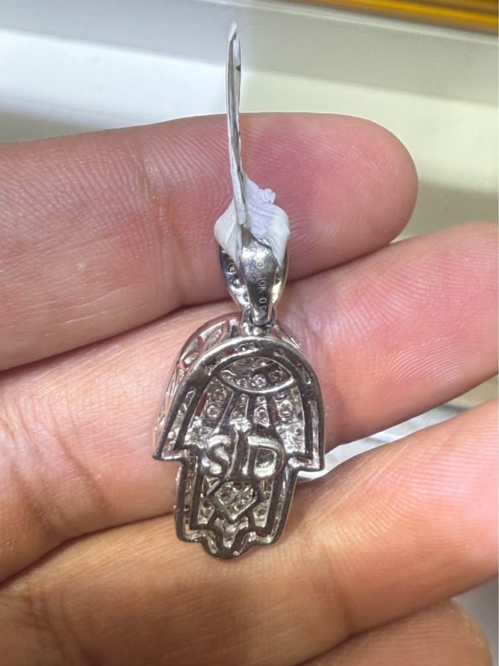 Natural Diamond Hamsa Hand 10kt White Gold - photo 3