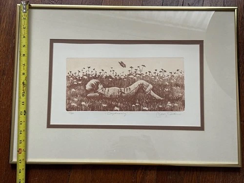 Miriam Eckner Daydreamer Etching Signed 77/200 Vintage Art Frame