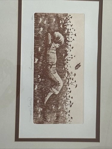 Miriam Eckner Daydreamer Etching Signed 77/200 Vintage Art Frame - photo 3