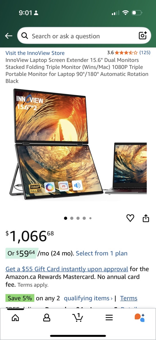 InnoView 15.6" Dual Laptop Screen Extender