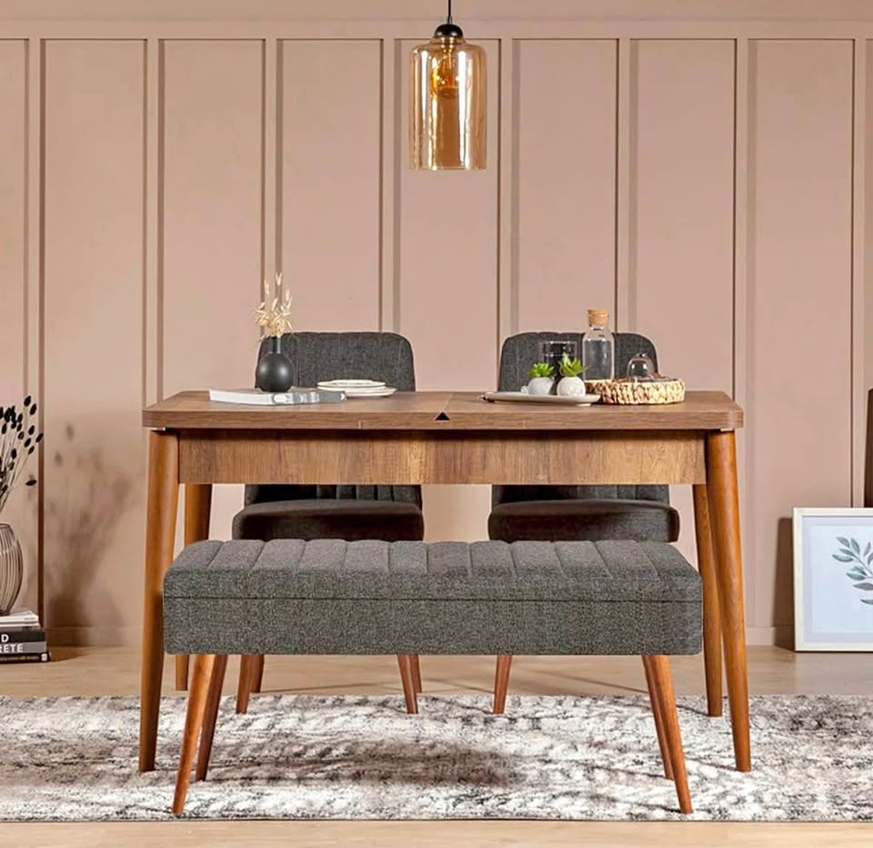 4 Person Dining Set with Benches and Leaf