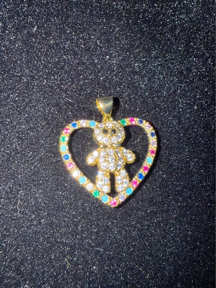 18k Gold Fill multi color Heart Bear pendant