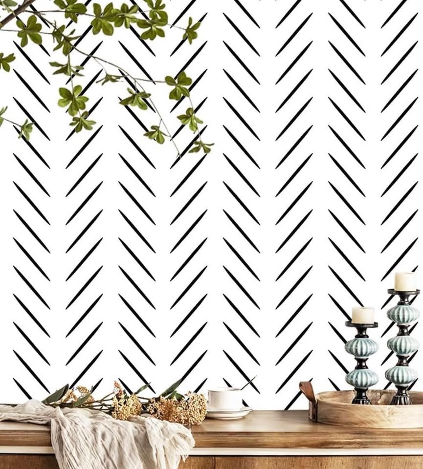 Yun-aeon Black and White Herringbone Peel and Stick Wallpaper
