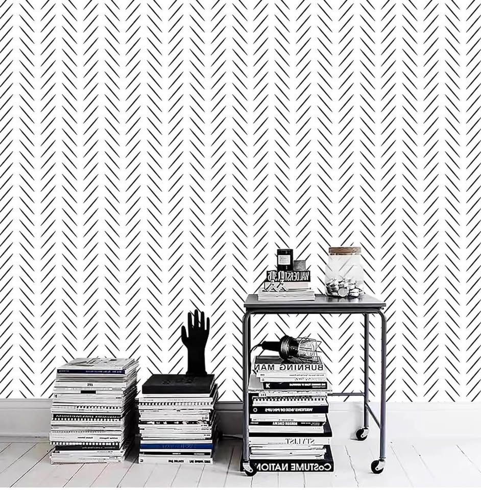 Yun-aeon Black and White Herringbone Peel and Stick Wallpaper - photo 3