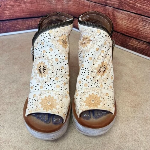 A.S.98 Leather Milk Peep Toe Wedge Espadrilles Sandals - photo 2