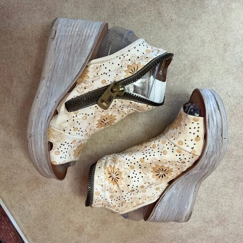 A.S.98 Leather Milk Peep Toe Wedge Espadrilles Sandals - photo 5