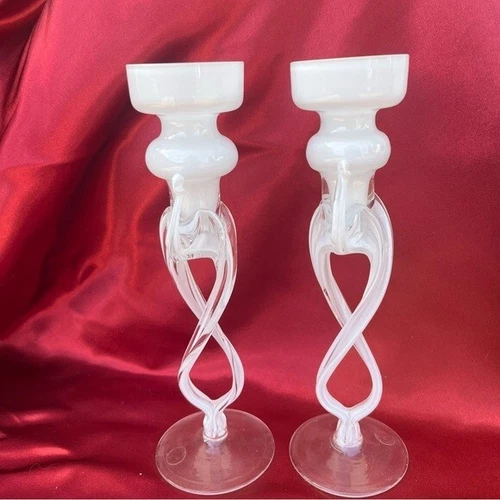 Italian Cello Jellyfish Art Hand Blown Glass Candlesticks