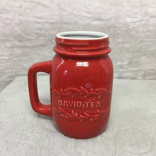 David's Tea Mug Cup Mason Jar Style Ceramic Red No Lid No Infuse