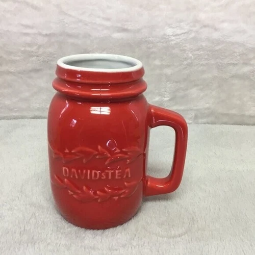 David's Tea Mug Cup Mason Jar Style Ceramic Red No Lid No Infuse - photo 2