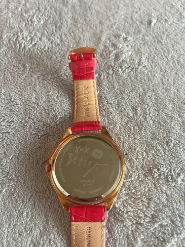 Betsy Johnson Pink Zebra Leather Rhinestone Bling Goldtone Watch - photo 5