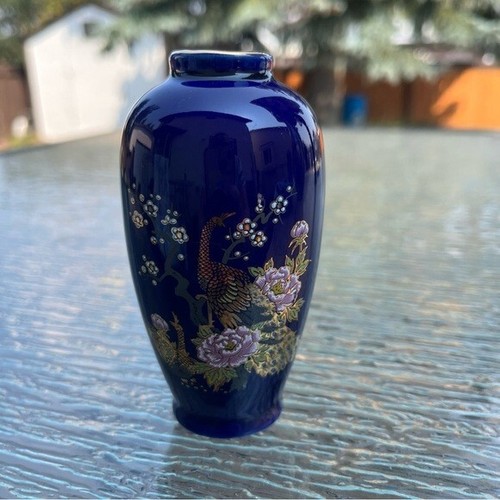 Kyoto Imperial Peacock Cherry Tree Japanese Porcelain Mini Vase - photo 2
