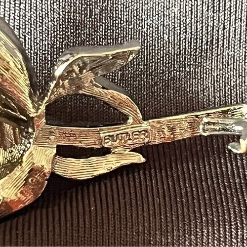 Vintage Butler Black Rose Brooch With Aurora Borealis Rhinestone - photo 4