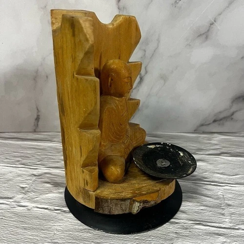 Hand Carved Wooden Buddha Statue Sculpture With Small Candle Hol - photo 3