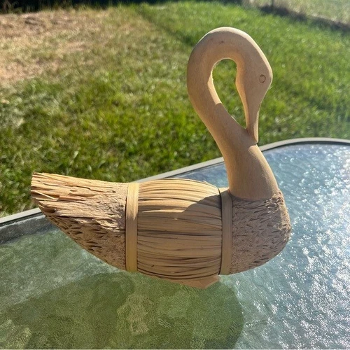 Handcrafted Swan Wood Head Reed Body Figurine