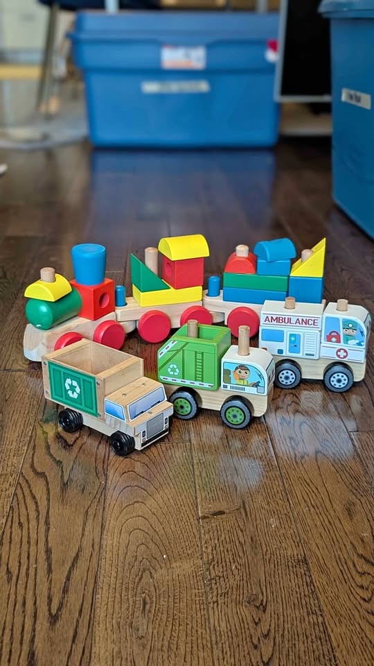 Melissa & Doug Wood Stacking Train and Vehicles Toy Set
