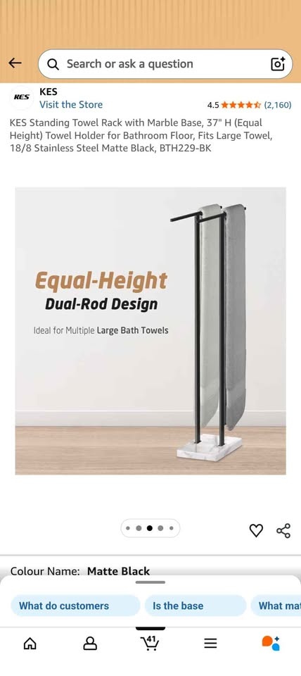 KES Standing Towel Rack - Matte Black Marble Base - photo 3