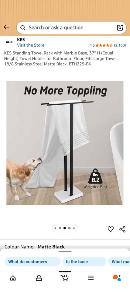 KES Standing Towel Rack - Matte Black Marble Base - photo 4