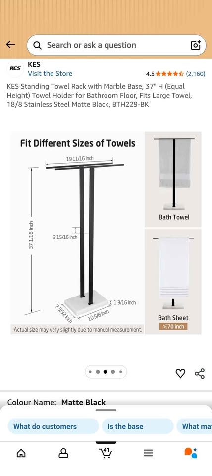 KES Standing Towel Rack - Matte Black Marble Base - photo 5