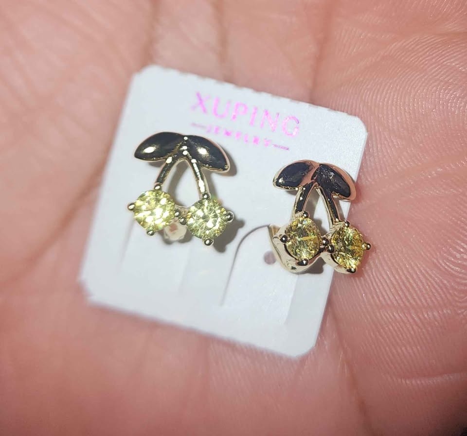Gold plated yellow cherry mini hoop cuff earrings - photo 2