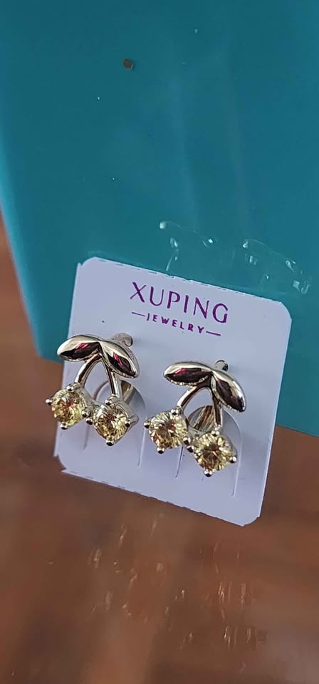 Gold plated yellow cherry mini hoop cuff earrings - photo 3