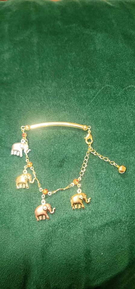 Elephant Charm Bracelet with Red Stones - Gold Plated