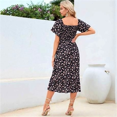 IFFEI Women's Maternity Boho Off Shoulder Midi Dress MEDIUM Flor
