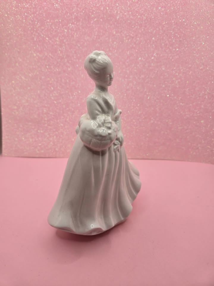 Vintage White Figurine of Woman Holding Flowers - photo 2