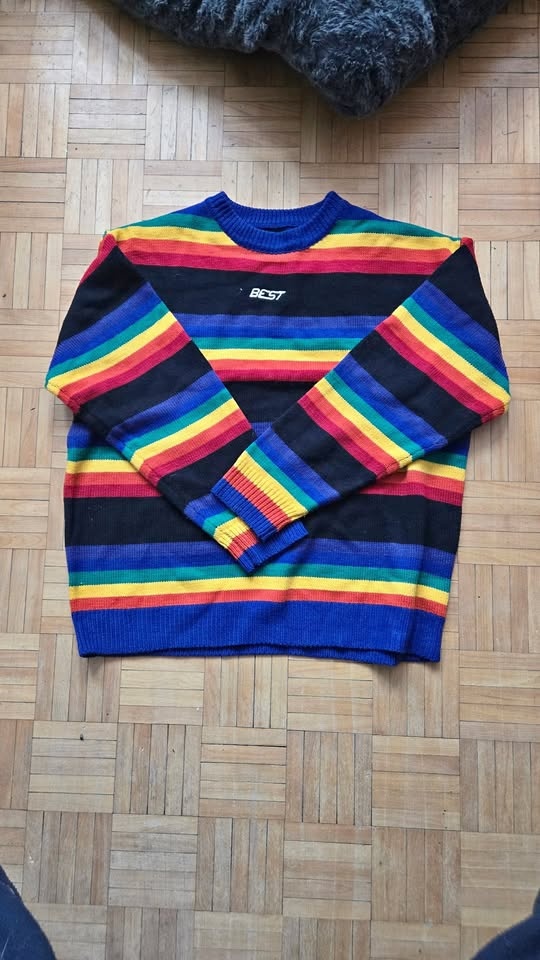 "Best" Black & Rainbow Pullover Sweater XL Tiny Spark