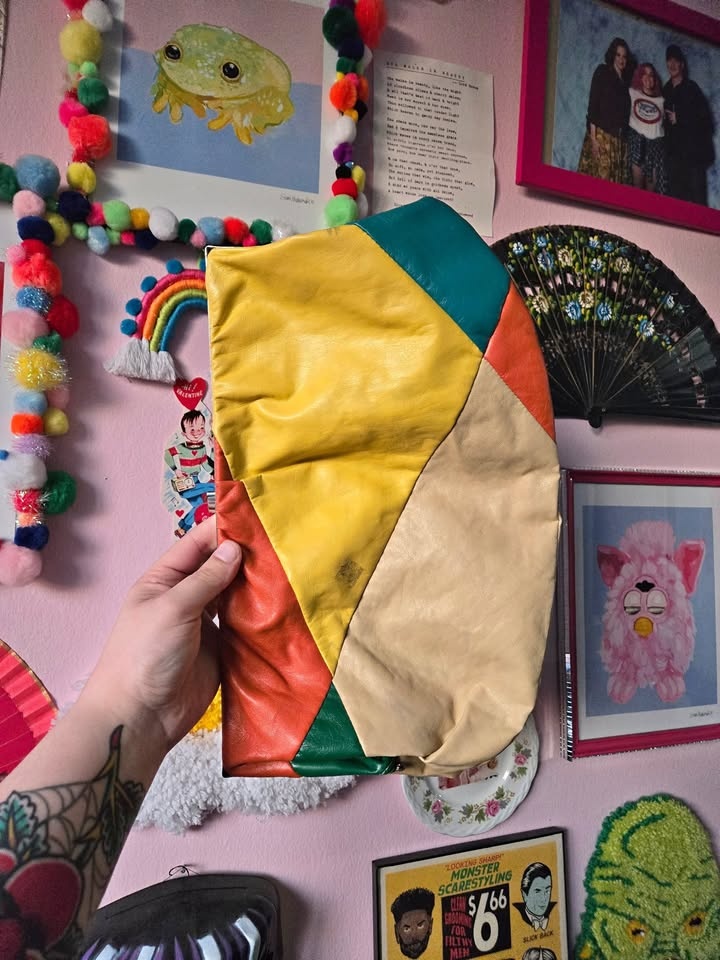 Vintage multi coloured patchwork leather clutch